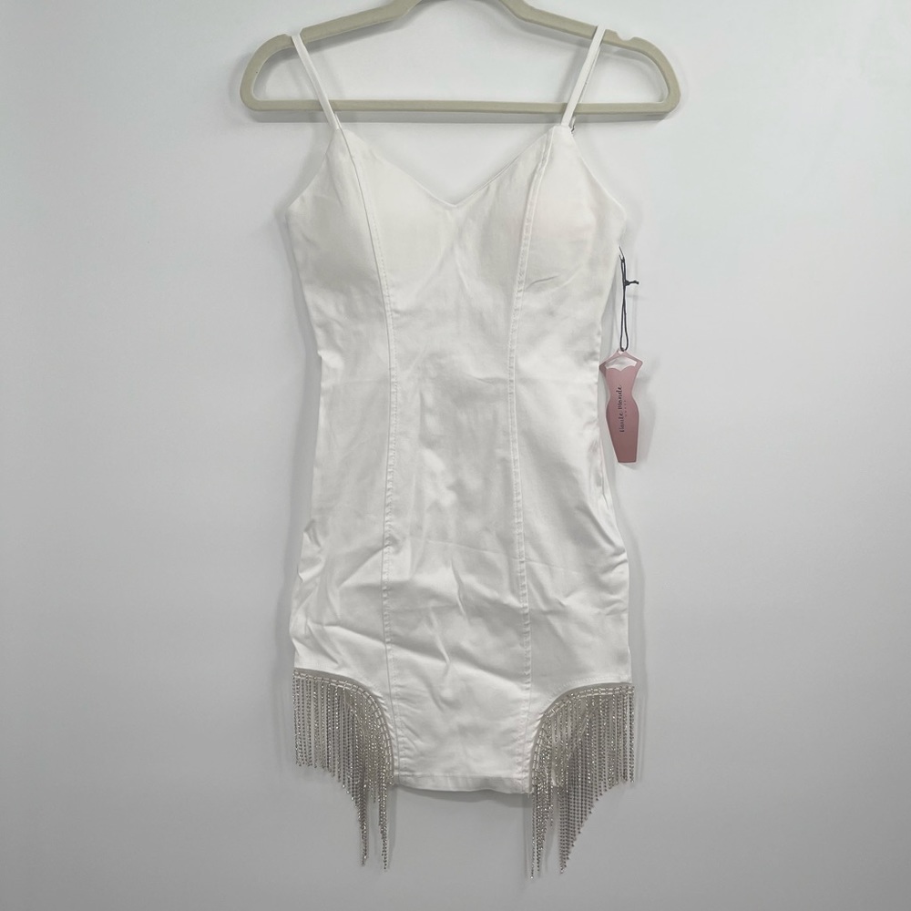 Haute Monde Bachelorette White Sequin Fringe Bodycon Dress